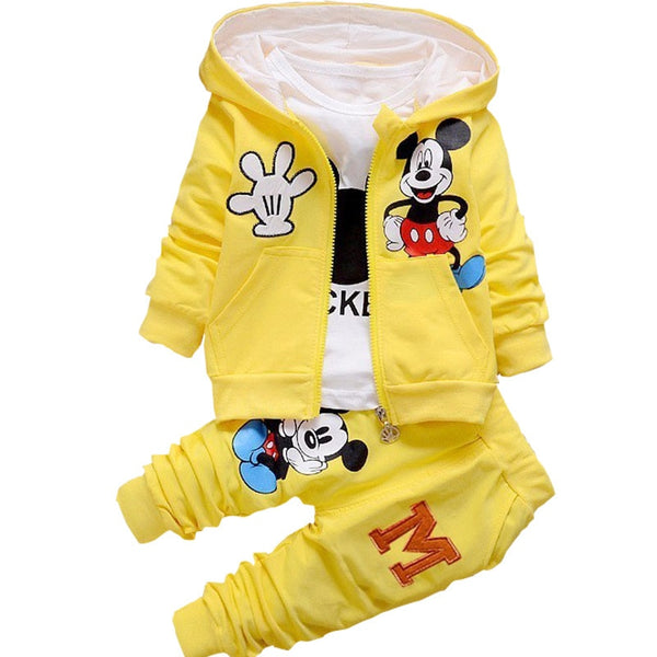 3pcs Mickey Minnie Printed Embroidery Long Sleeve Shirt+Hooded Coat+Pants