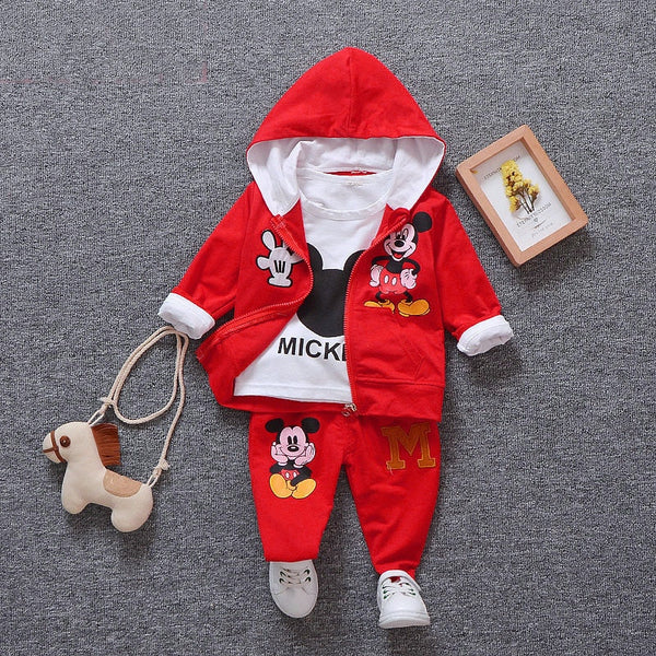 3pcs Mickey Minnie Printed Embroidery Long Sleeve Shirt+Hooded Coat+Pants