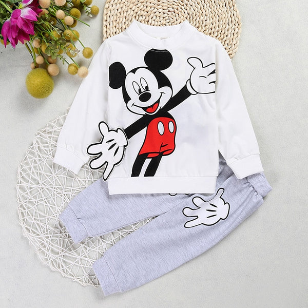 3pcs Mickey Minnie Printed Embroidery Long Sleeve Shirt+Hooded Coat+Pants