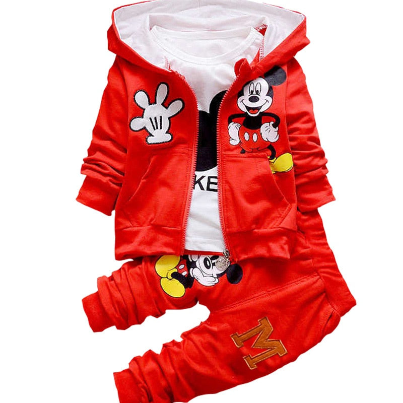 3pcs Mickey Minnie Printed Embroidery Long Sleeve Shirt+Hooded Coat+Pants