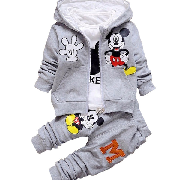 3pcs Mickey Minnie Printed Embroidery Long Sleeve Shirt+Hooded Coat+Pants