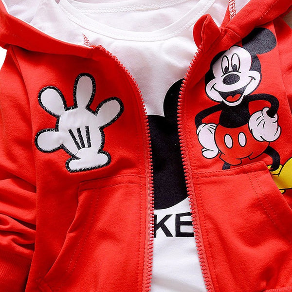 3pcs Mickey Minnie Printed Embroidery Long Sleeve Shirt+Hooded Coat+Pants